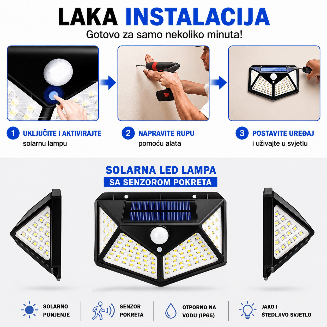 Montaža solarne LED lampe na zid