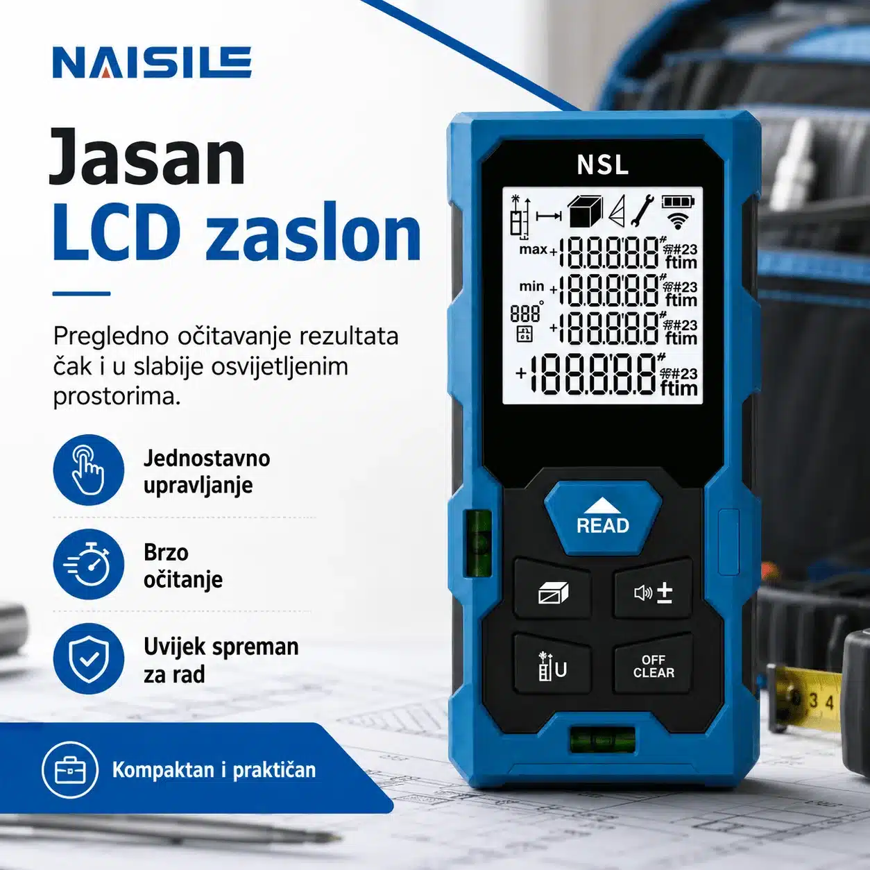 NSL Laserski daljinomjer 50m – digitalni laserski metar - Image 4